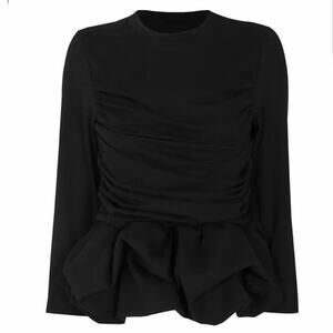 Padova black draped long sleeved crew neck gathers sides create ruched sz L 12